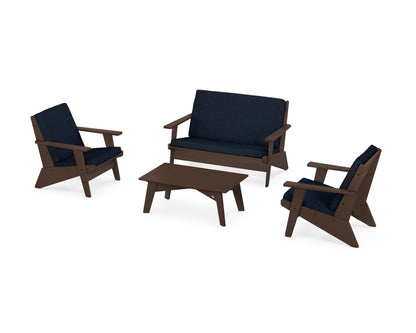 POLYWOOD® Riviera Modern Lounge 4-Piece Set in Mahogany / Marine Indigo