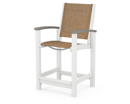 POLYWOOD® Coastal Counter Chair in White / Driftwood / Burlap Sling