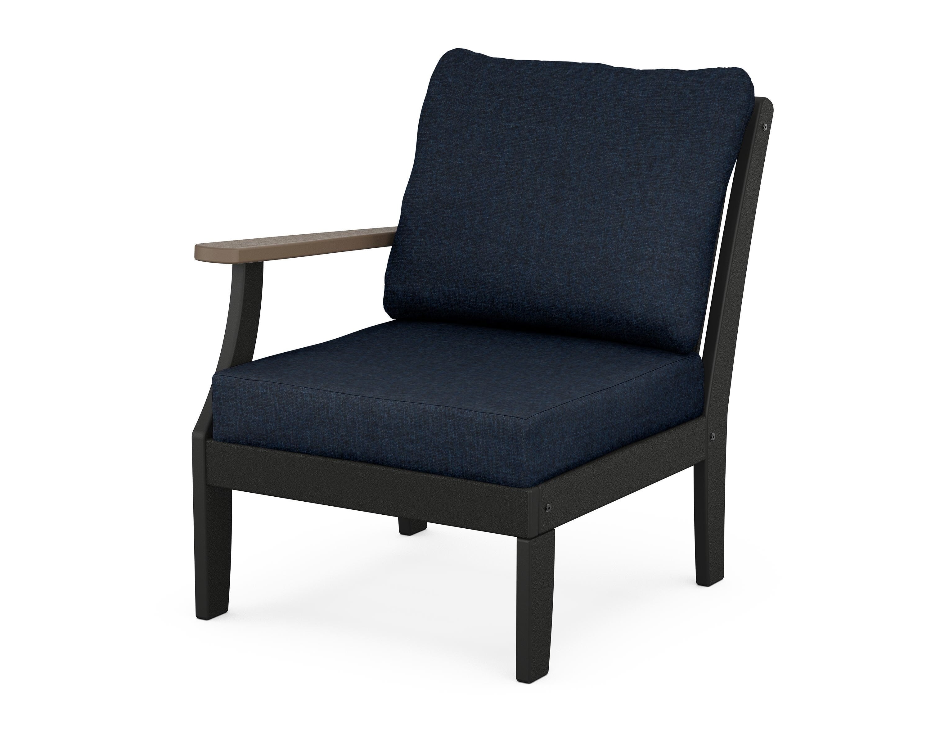POLYWOOD® Braxton Modular Left Arm Chair in Black / Kona / Marine Indigo