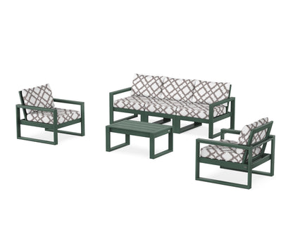 POLYWOOD® EDGE Sectional 4-Piece Deep Seating Set with Sofa in Green / Trellis Grey Mist