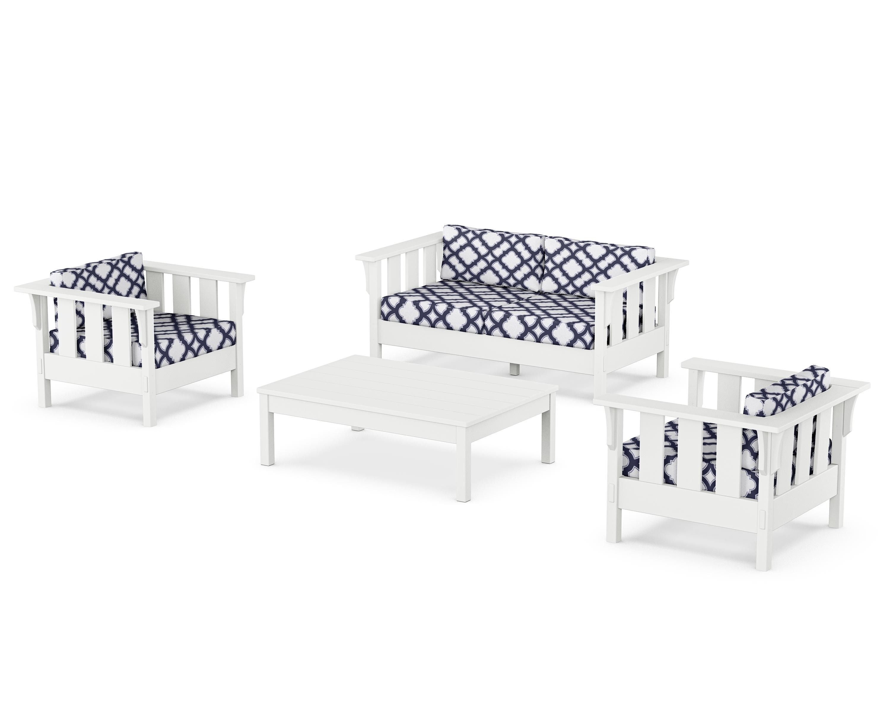 Martha Stewart by POLYWOOD® Acadia 4-Piece Deep Seating Set with Loveseat in White / Trellis Navy