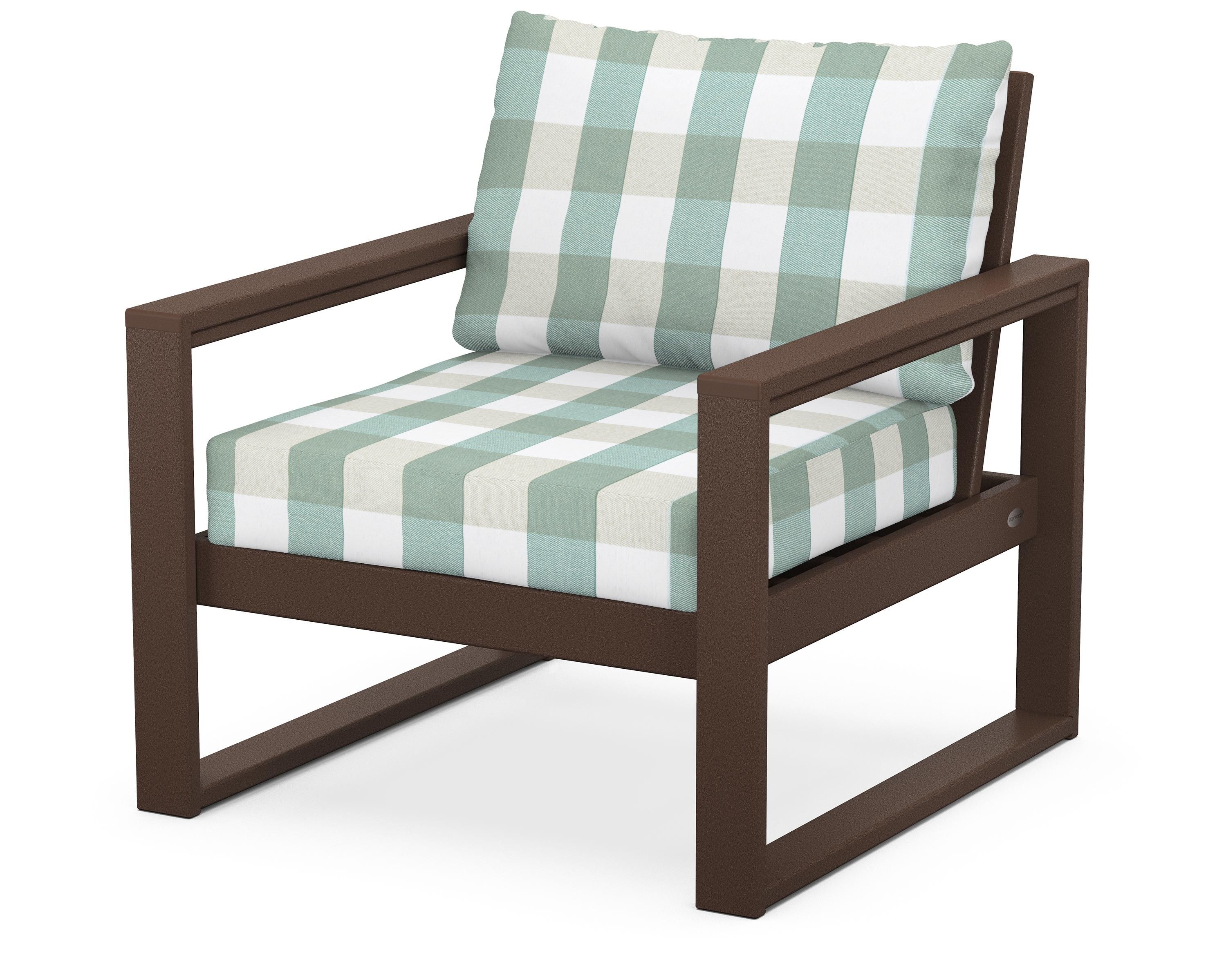POLYWOOD® EDGE Club Chair in Mahogany / Buffalo Plaid Glacier Spa