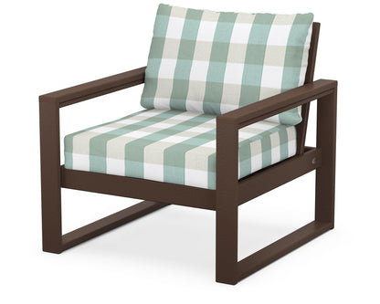 POLYWOOD® EDGE Club Chair in Mahogany / Buffalo Plaid Glacier Spa