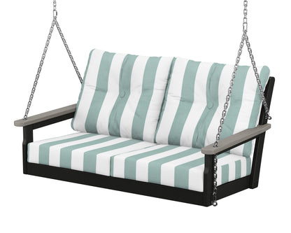 POLYWOOD® Vineyard Deep Seating Swing in Black / Driftwood / Cabana Stripe Glacier Spa
