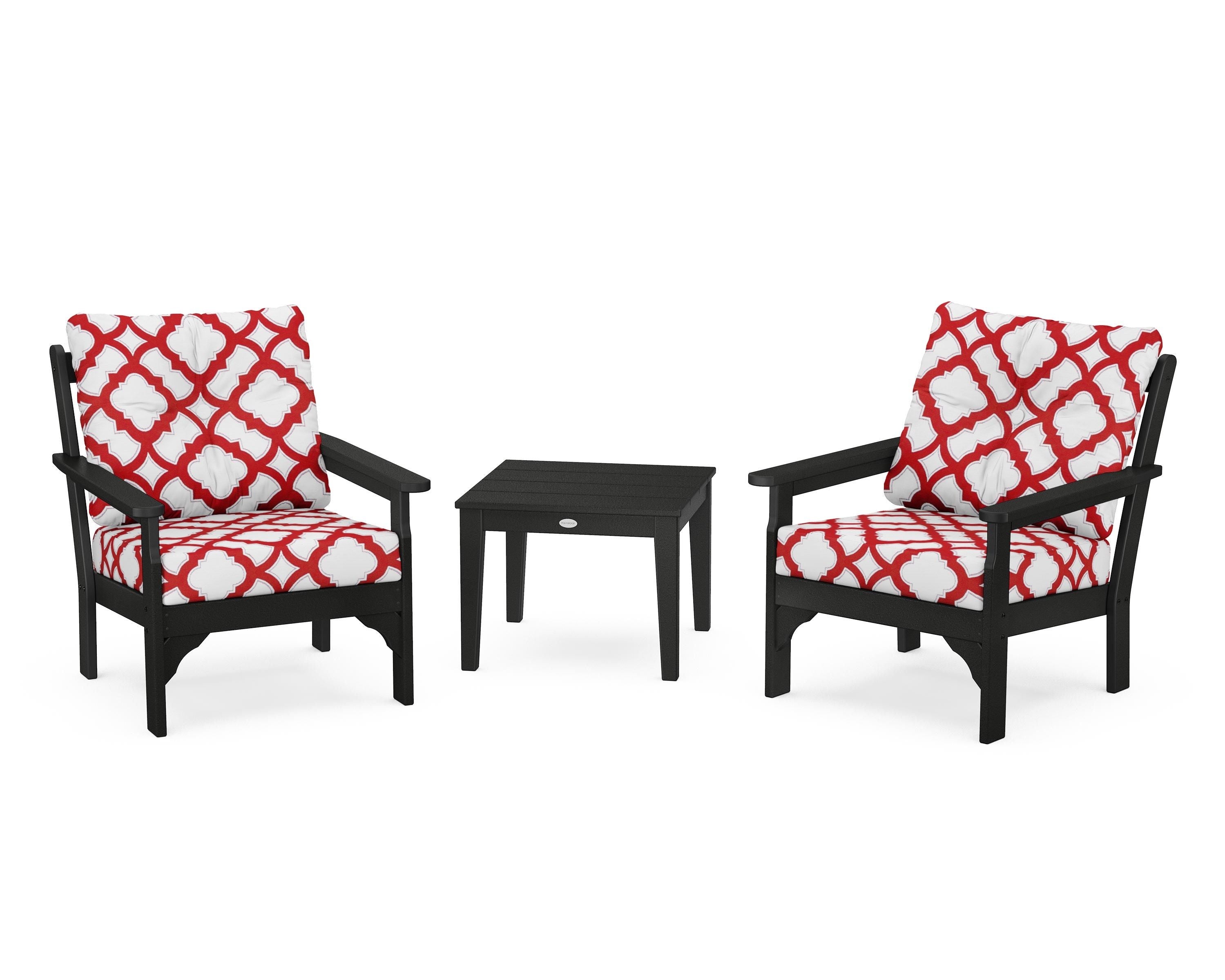 POLYWOOD® Vineyard 3-Piece Deep Seating Set in Black / Trellis Crimson