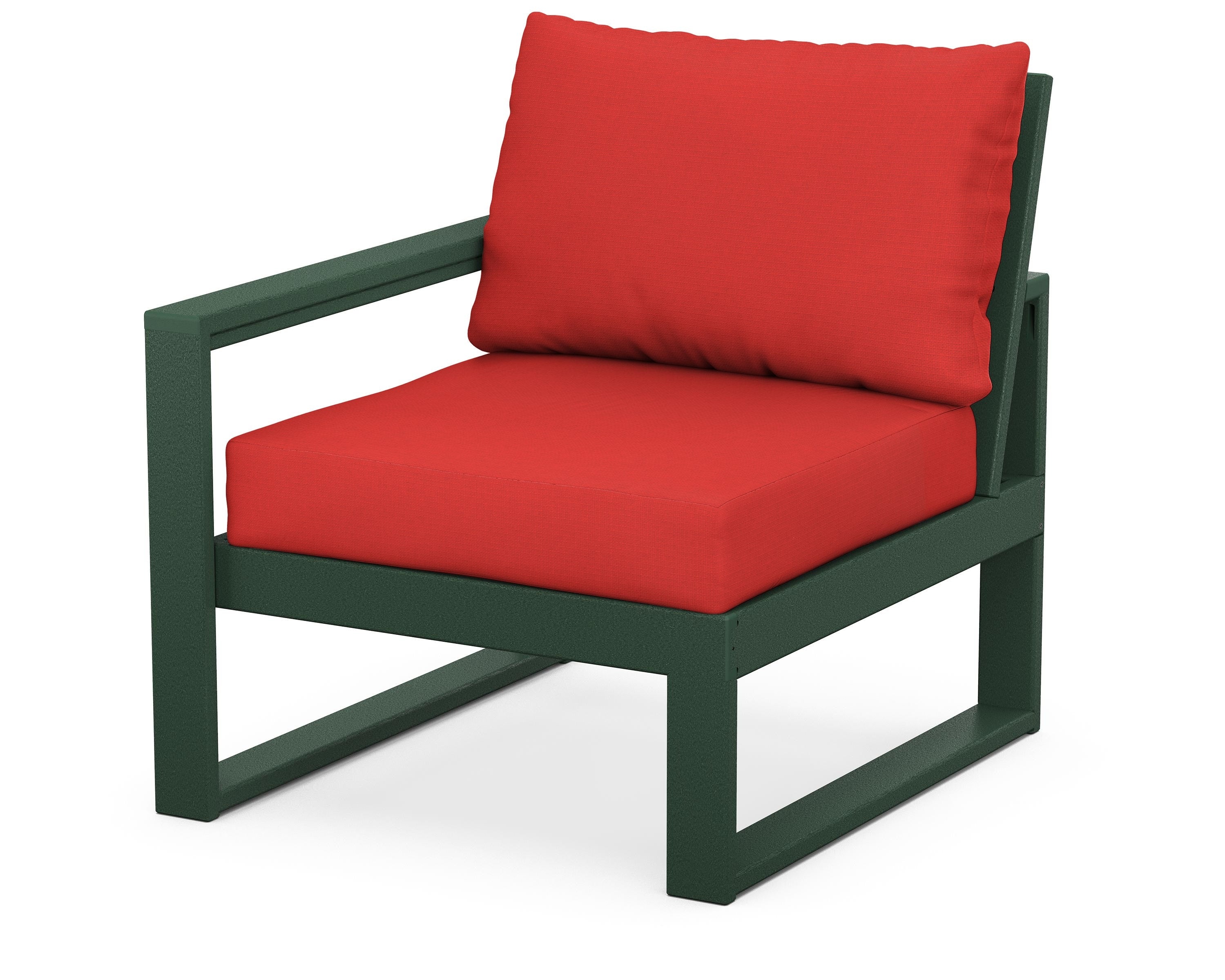 POLYWOOD® EDGE Modular Left Arm Chair in Green / Crimson Linen