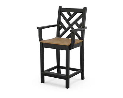 POLYWOOD® Chippendale Counter Arm Chair in Black / Natural
