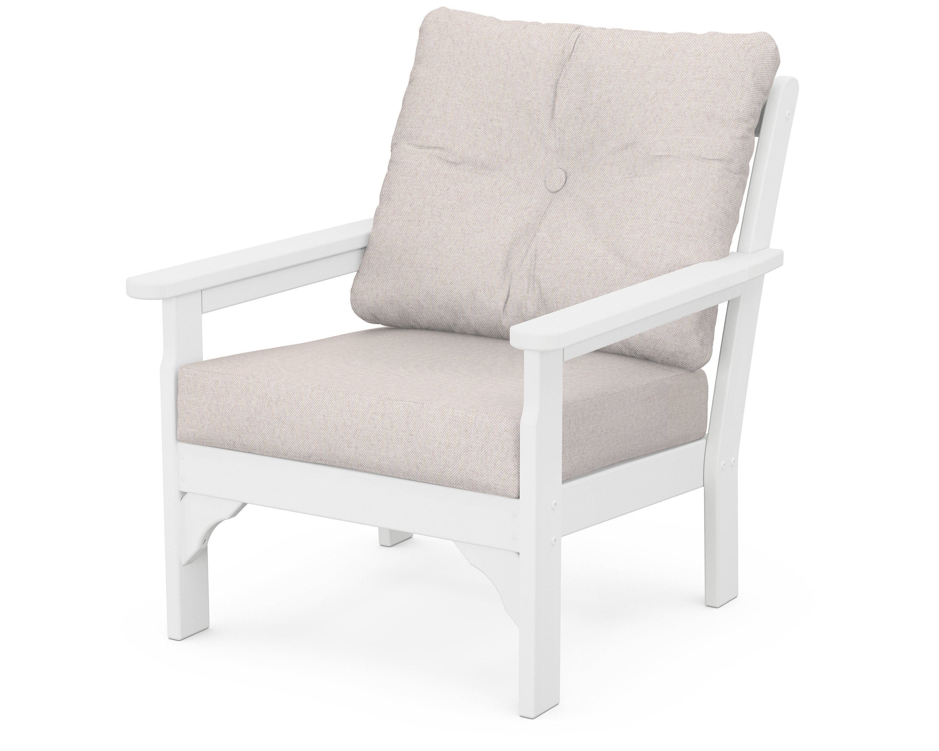 POLYWOOD® Vineyard Deep Seating Chair in White / Dune Burlap