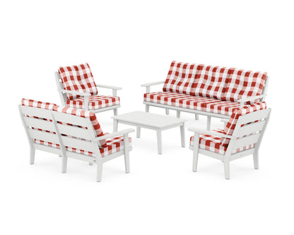 POLYWOOD® Lakeside 5-Piece Lounge Sofa Set in White / Buffalo Plaid Crimson