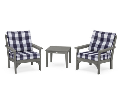 POLYWOOD® Vineyard 3-Piece Deep Seating Set in Slate Grey / Buffalo Plaid Navy