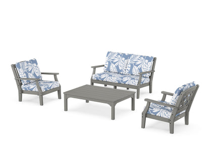 Martha Stewart by POLYWOOD® Chinoiserie 4-Piece Deep Seating Set with Loveseat in Slate Grey / Leaf Sky Blue