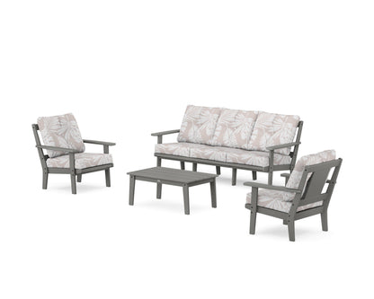 POLYWOOD® Prairie 4-Piece Deep Seating Set with Sofa in Slate Grey / Leaf Dune Burlap
