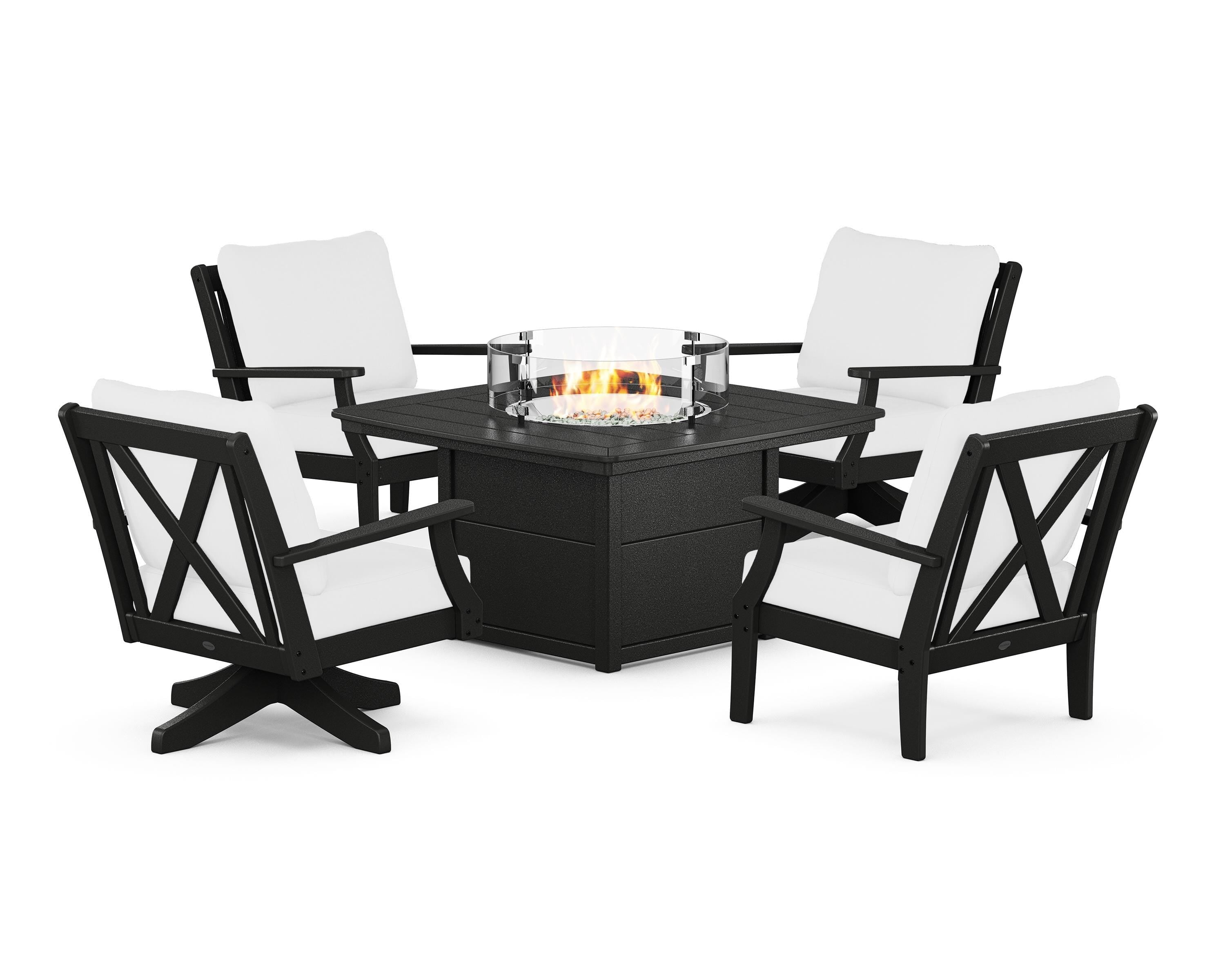 POLYWOOD® Braxton 5-Piece Deep Seating Set with Fire Table in Black / Natural