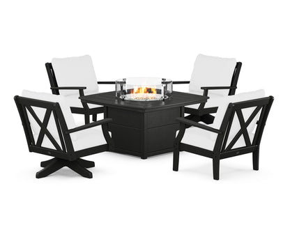POLYWOOD® Braxton 5-Piece Deep Seating Set with Fire Table in Black / Natural