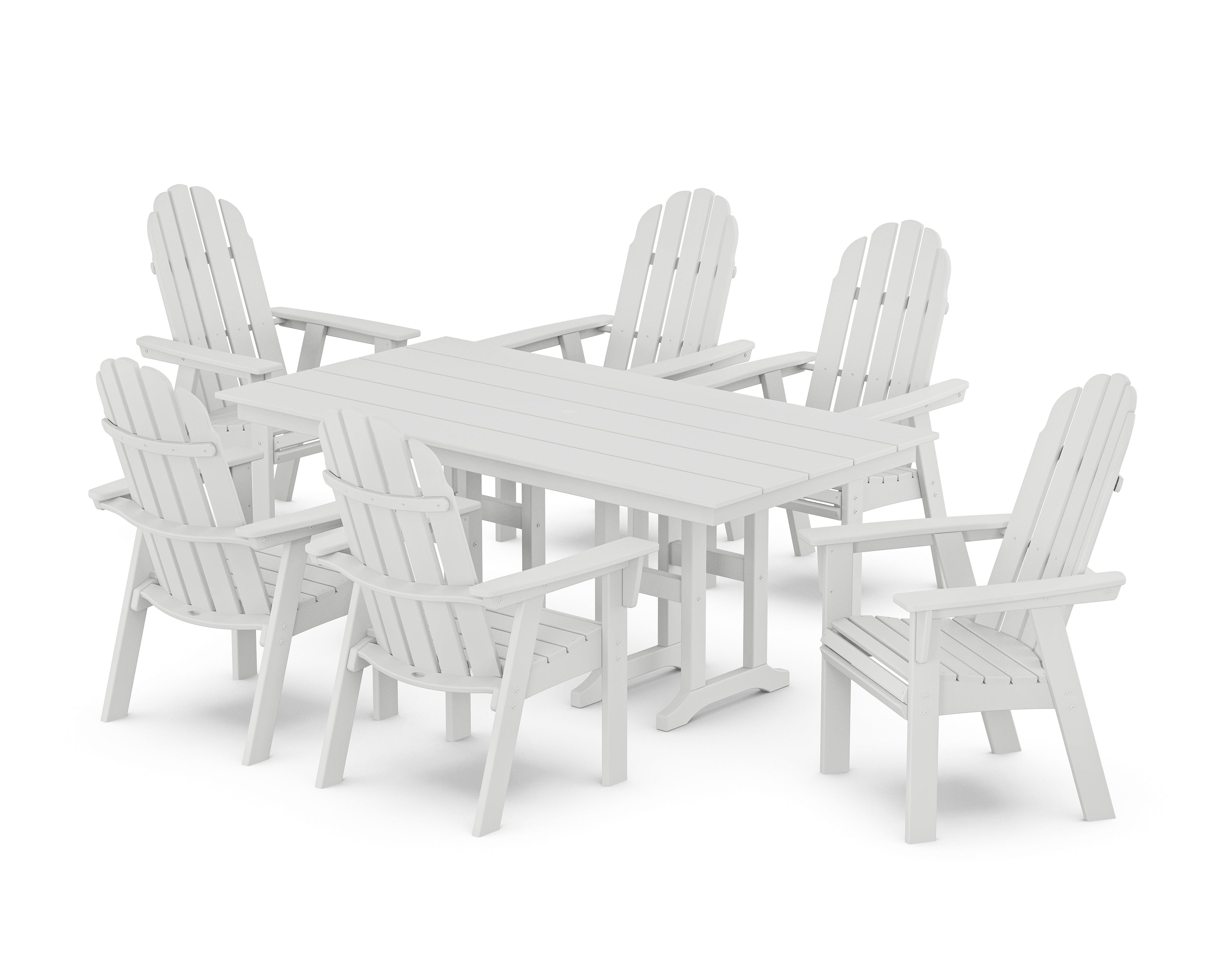 POLYWOOD® Vineyard Curveback Adirondack Chair 7-Piece Farmhouse Dining Set in White