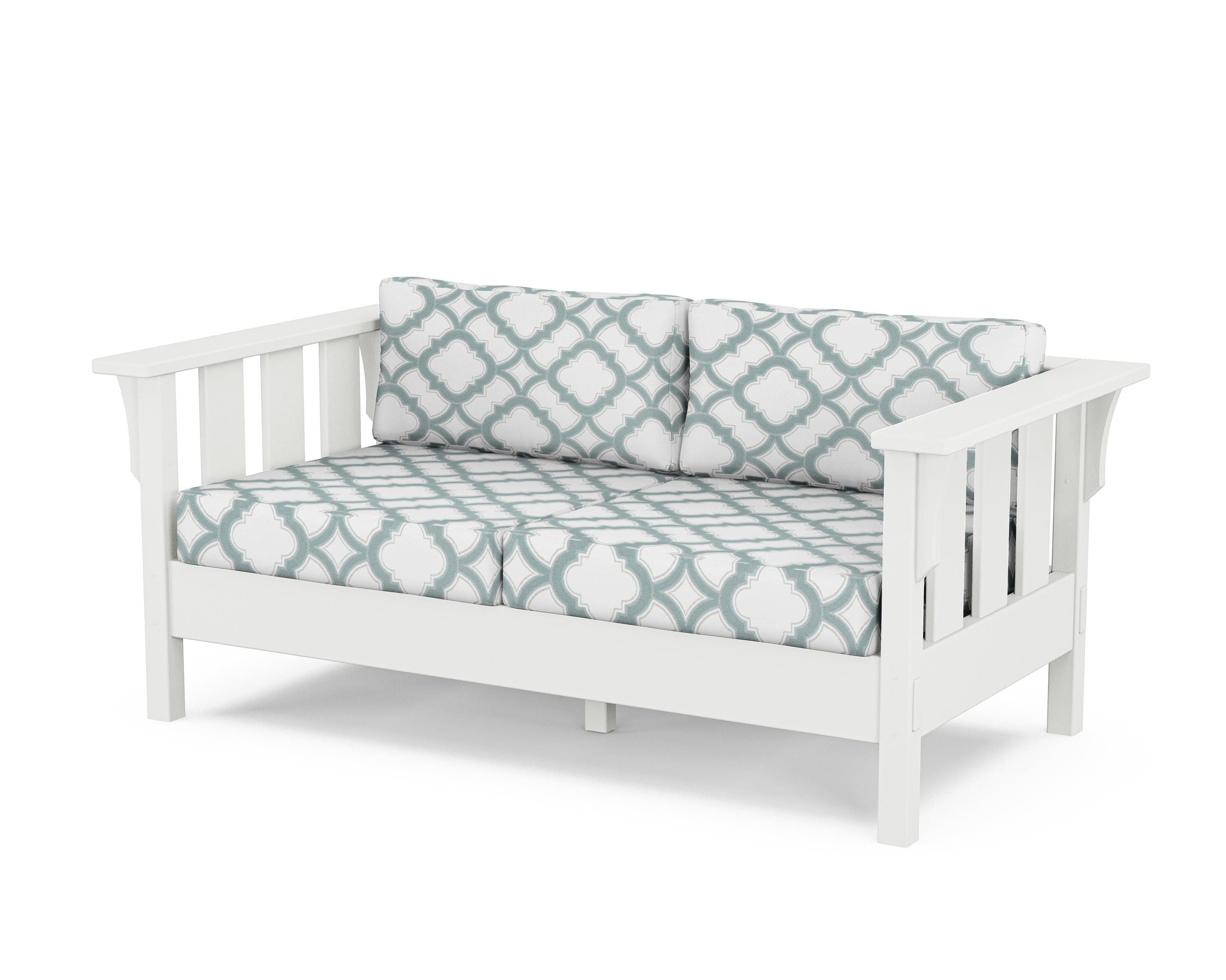 Martha Stewart by POLYWOOD® Acadia Deep Seating Loveseat in White / Trellis Glacier Spa