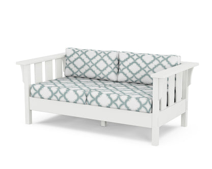 Martha Stewart by POLYWOOD® Acadia Deep Seating Loveseat in White / Trellis Glacier Spa