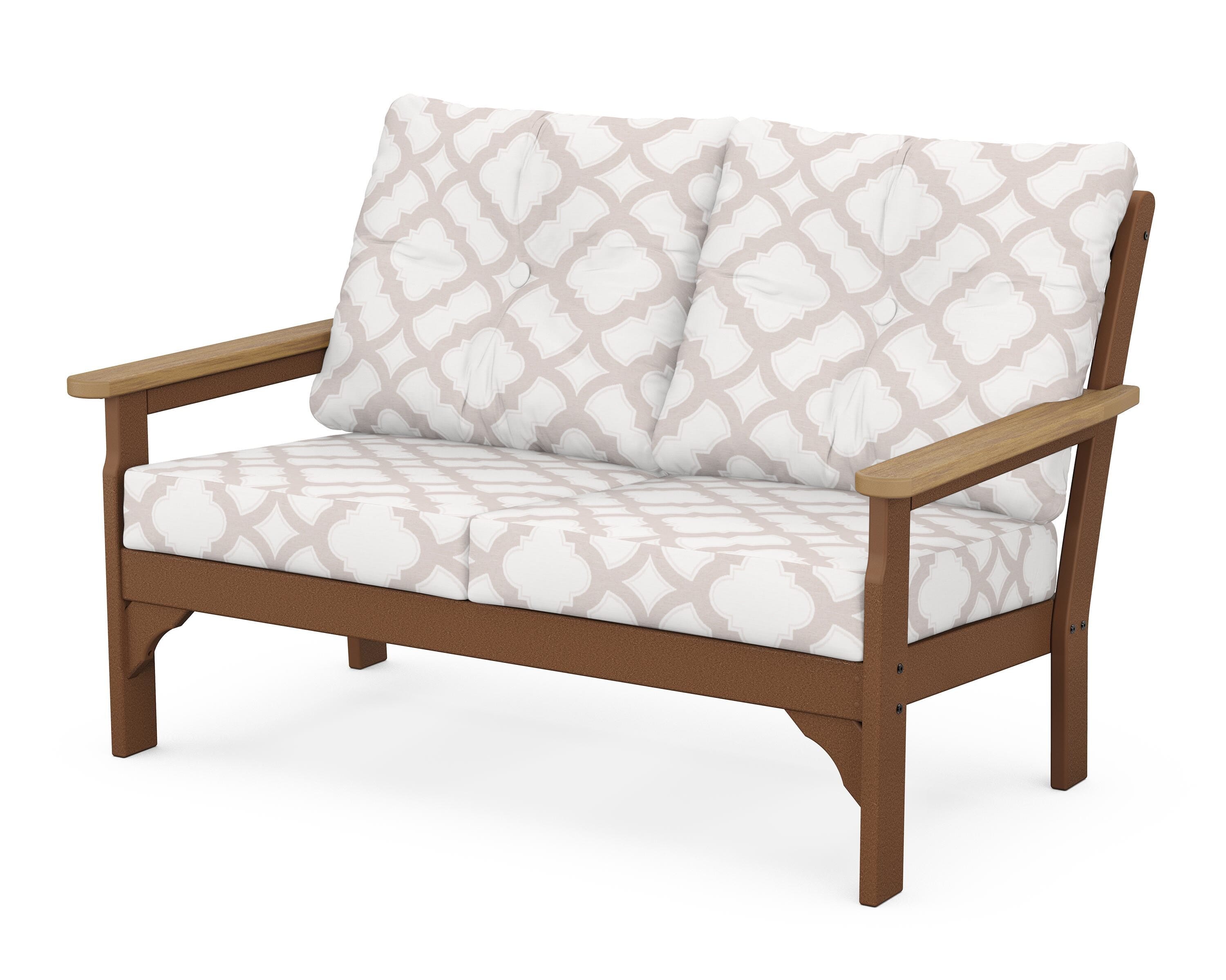 POLYWOOD® Vineyard Deep Seating Loveseat in Teak / Natural / Trellis Dune Burlap
