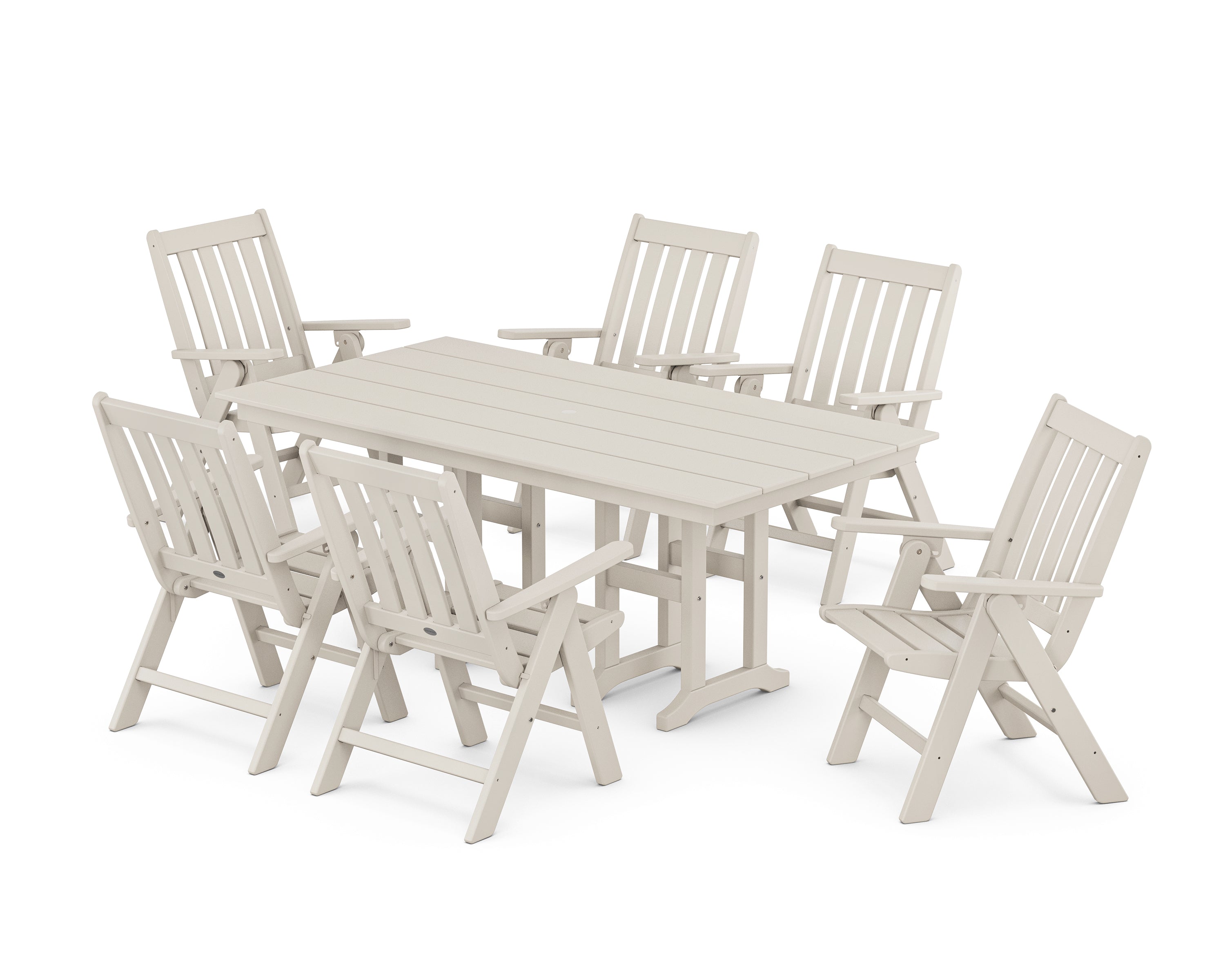 POLYWOOD® Vineyard Folding Chair 7-Piece Farmhouse Dining Set in Sand