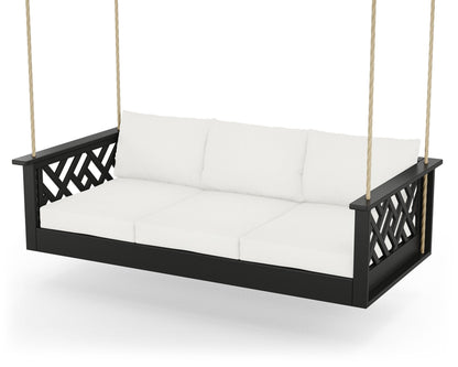 POLYWOOD® Chippendale Daybed Swing in Black / Natural Linen