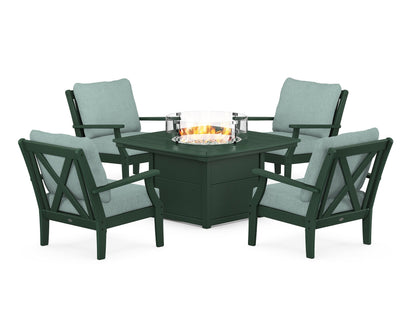 POLYWOOD® Braxton 5-Piece Deep Seating Conversation Set with Fire Pit Table in Green / Glacier Spa