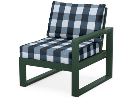 POLYWOOD® EDGE Modular Right Arm Chair in Green / Buffalo Plaid Marine Indigo