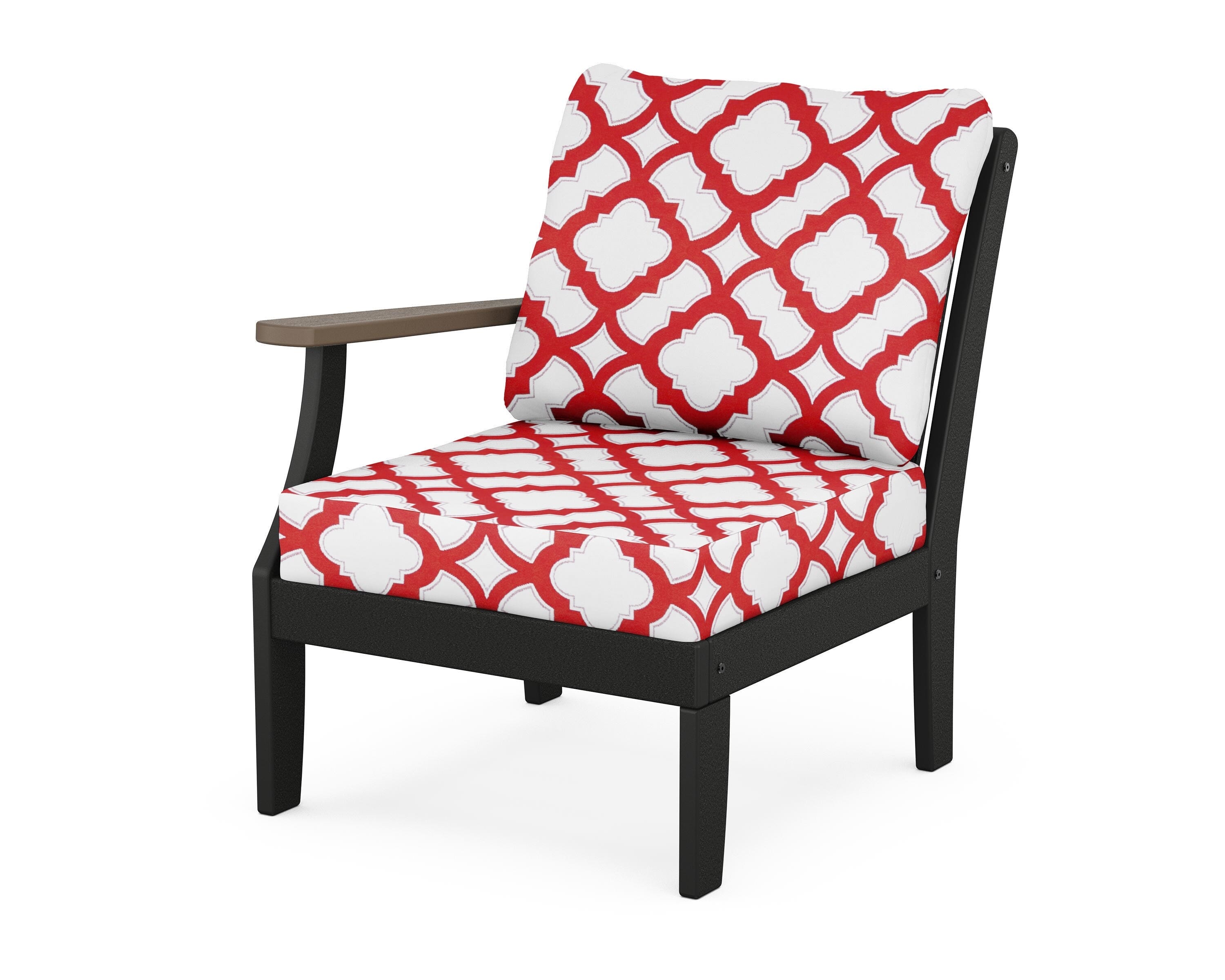 POLYWOOD® Braxton Modular Left Arm Chair in Black / Kona / Trellis Crimson