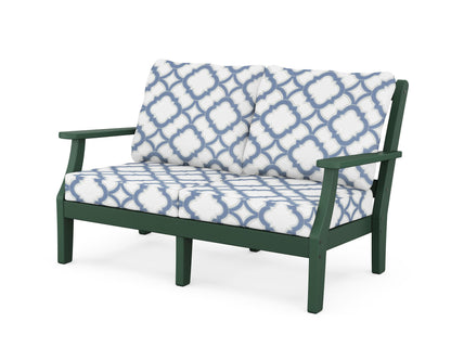 Martha Stewart by POLYWOOD® Chinoiserie Deep Seating Loveseat in Green / Trellis Sky Blue