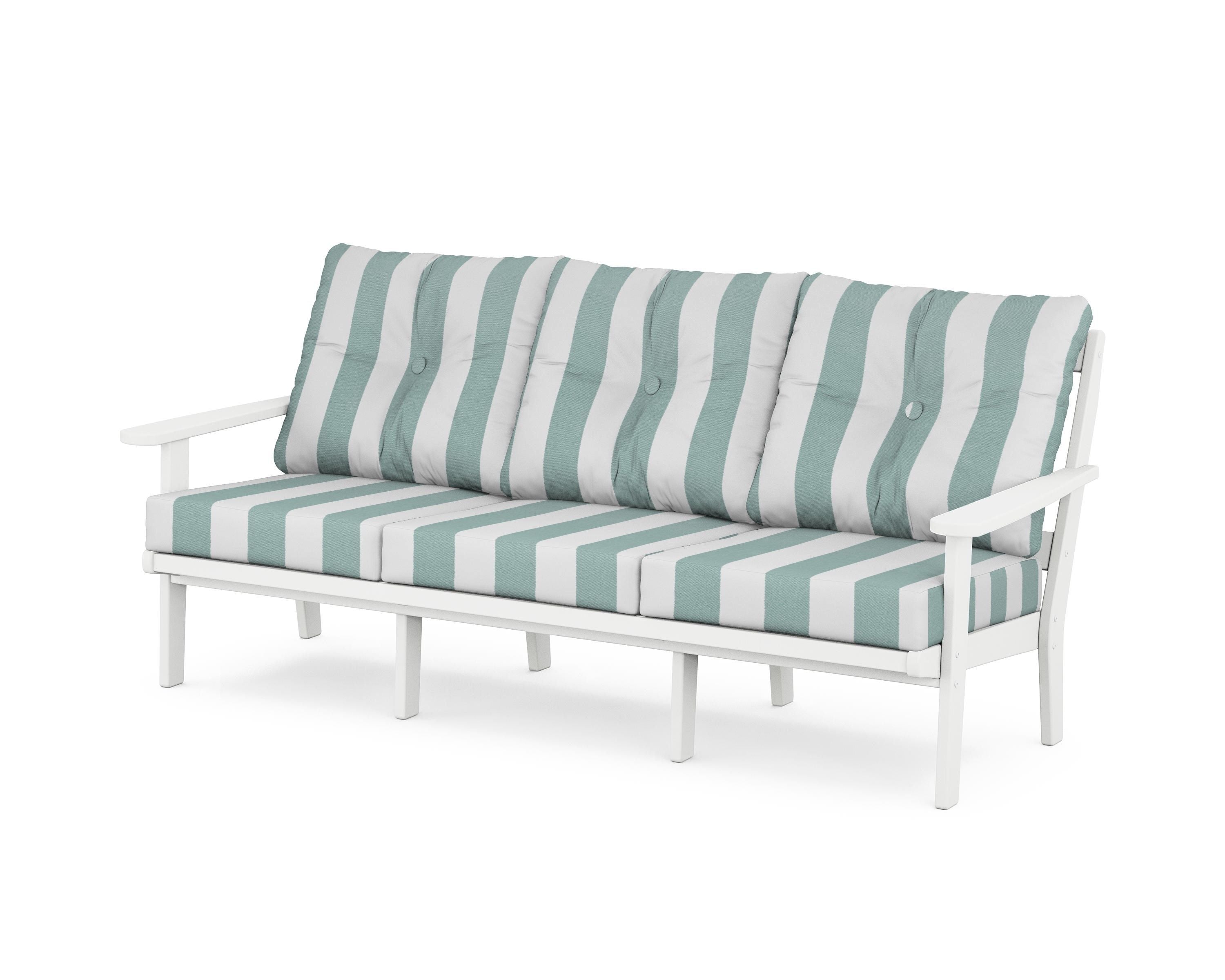 POLYWOOD® Mission Deep Seating Sofa in White / Cabana Stripe Glacier Spa
