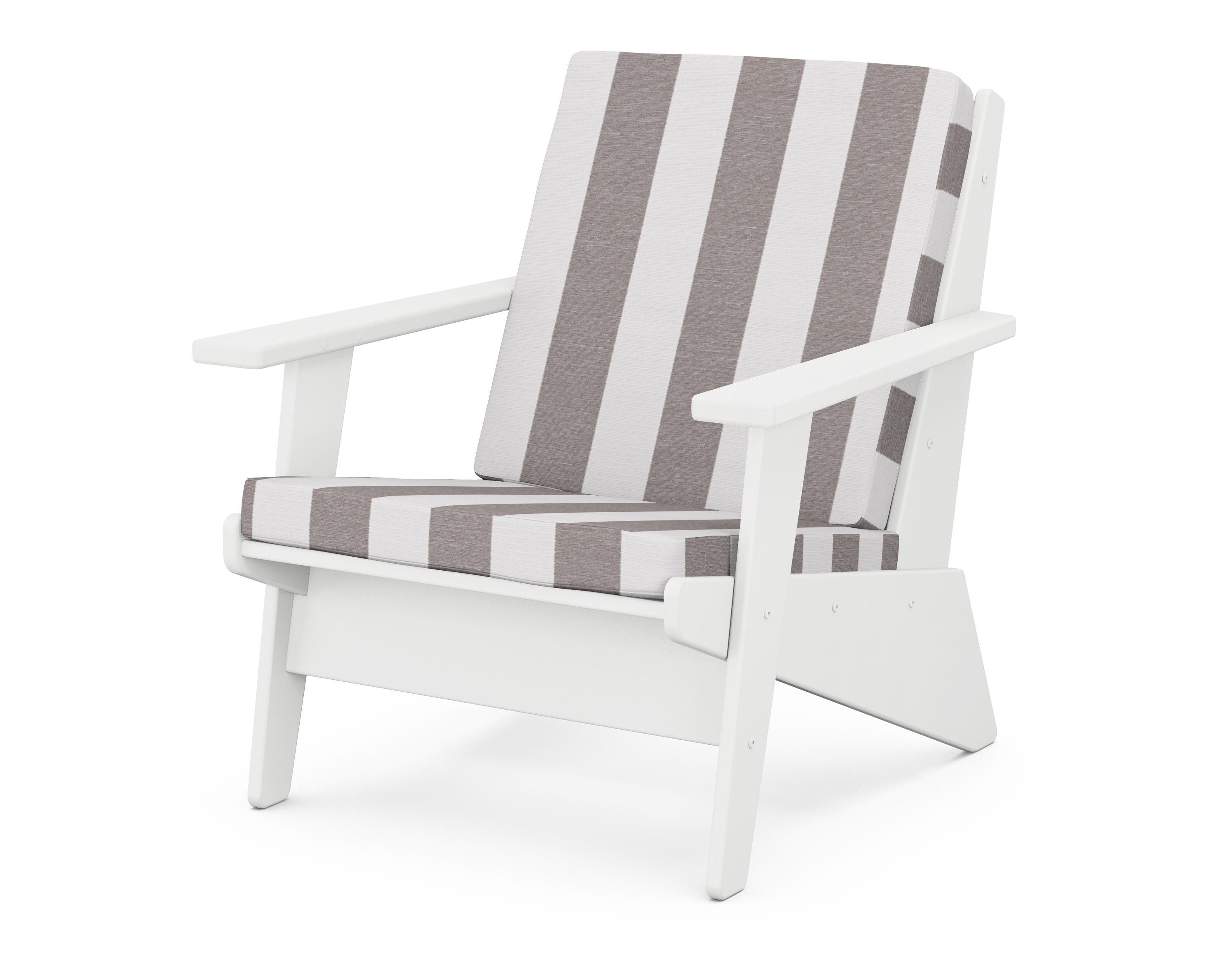 POLYWOOD® Riviera Modern Lounge Chair in White / Cabana Stripe Grey Mist