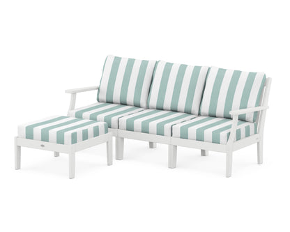 POLYWOOD® Braxton Modular 4-Piece Deep Seating Set with Ottoman in White / Cabana Stripe Glacier Spa
