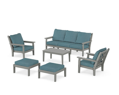 POLYWOOD® Chippendale 6-Piece Lounge Sofa Set in Slate Grey / Ocean Teal