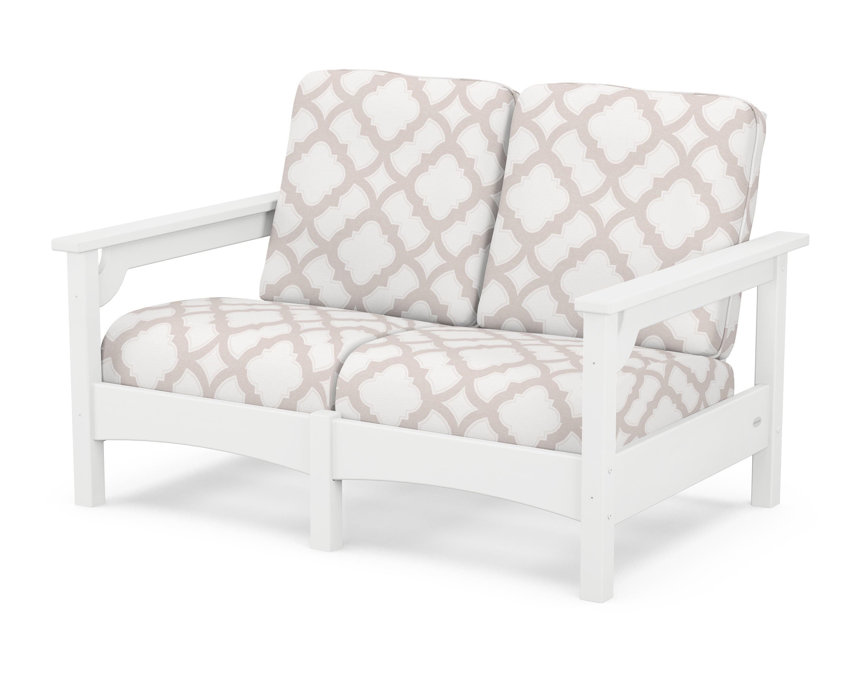 POLYWOOD® Club Loveseat in White / Trellis Dune Burlap