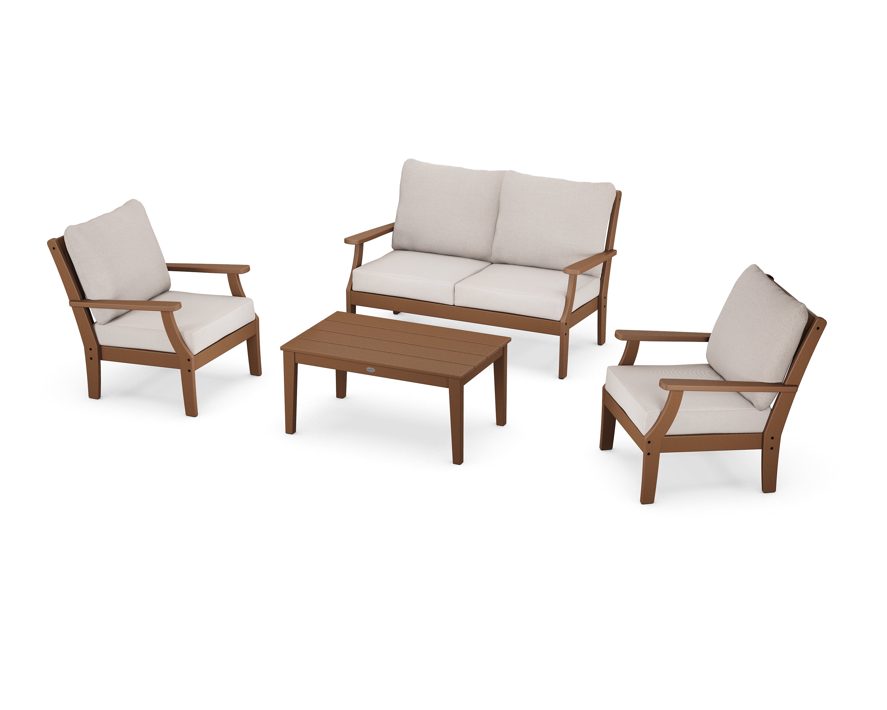 POLYWOOD® Braxton 4-Piece Deep Seating Chair Set in Teak / Dune Burlap