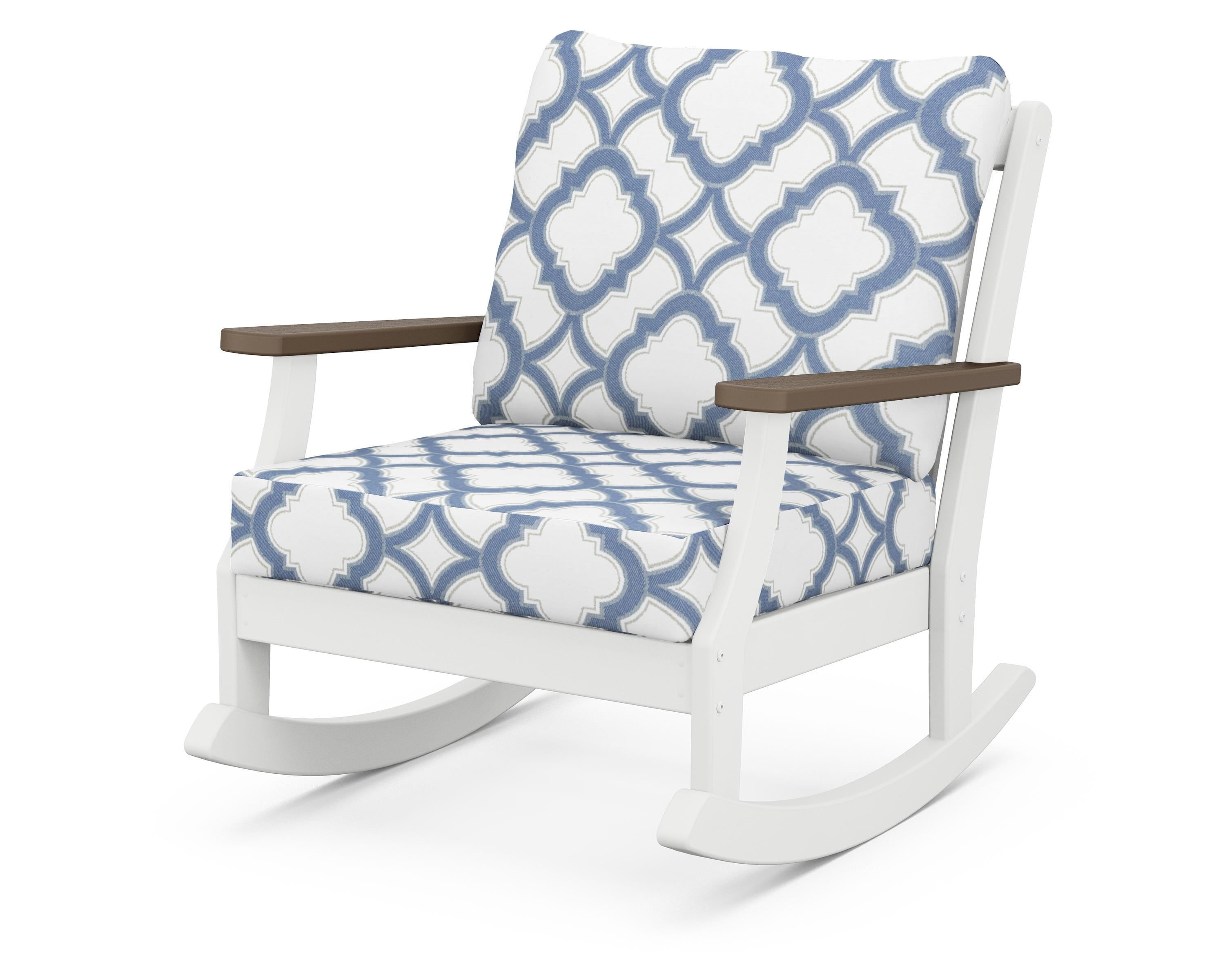 POLYWOOD® Braxton Deep Seating Rocking Chair in White / Kona / Trellis Sky Blue