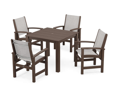 POLYWOOD® Coastal 5-Piece Parsons Dining Set in Mahogany / Parchment Sling