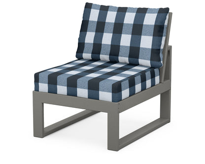 Unbranded Modular Armless Chair in Slate Grey / Buffalo Plaid Marine Indigo