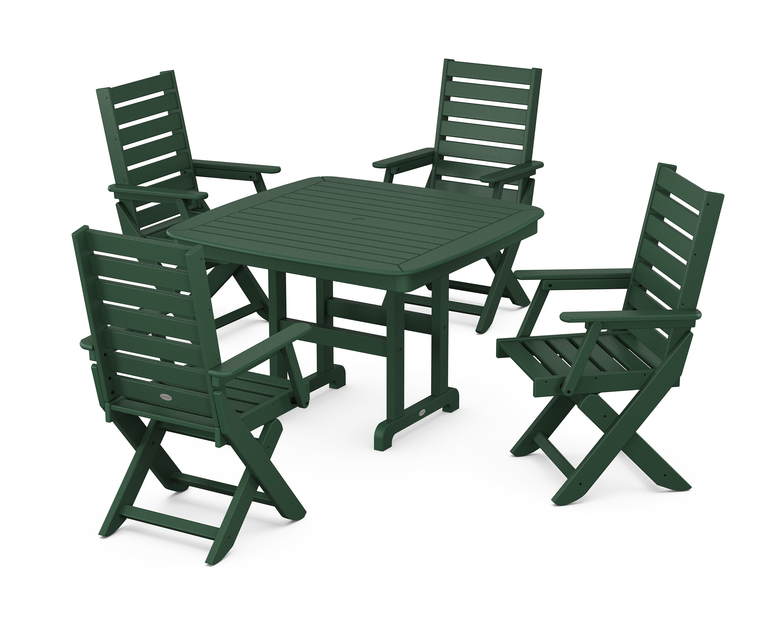POLYWOOD® Captain Folding Chair 5-Piece Dining Set with Trestle Legs in Green