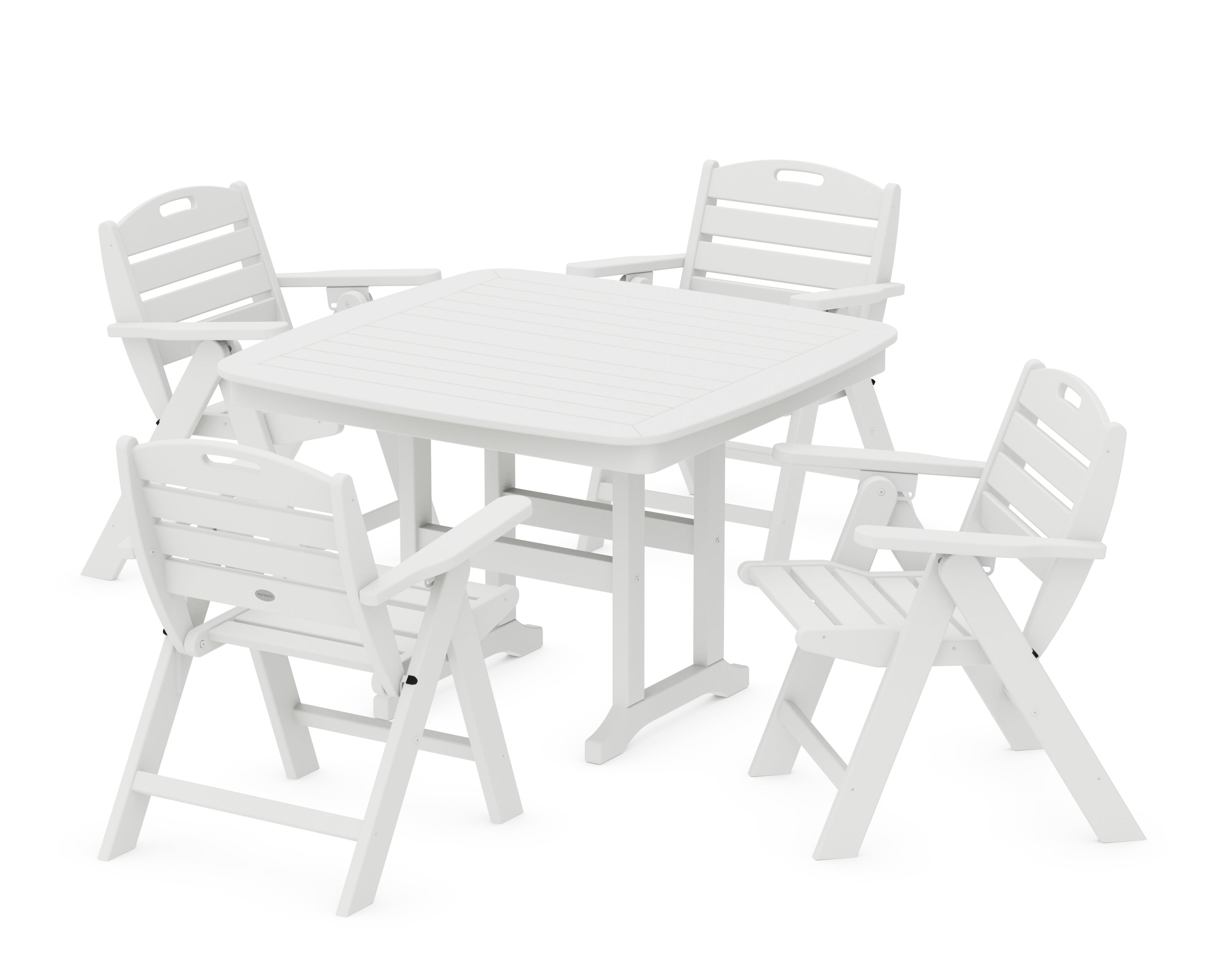 POLYWOOD® Nautical Folding Lowback Chair 5-Piece Dining Set with Trestle Legs in White