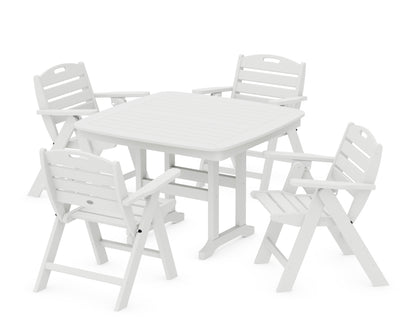 POLYWOOD® Nautical Folding Lowback Chair 5-Piece Dining Set with Trestle Legs in White