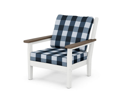 POLYWOOD® Chippendale Deep Seating Chair in White / Kona / Buffalo Plaid Marine Indigo