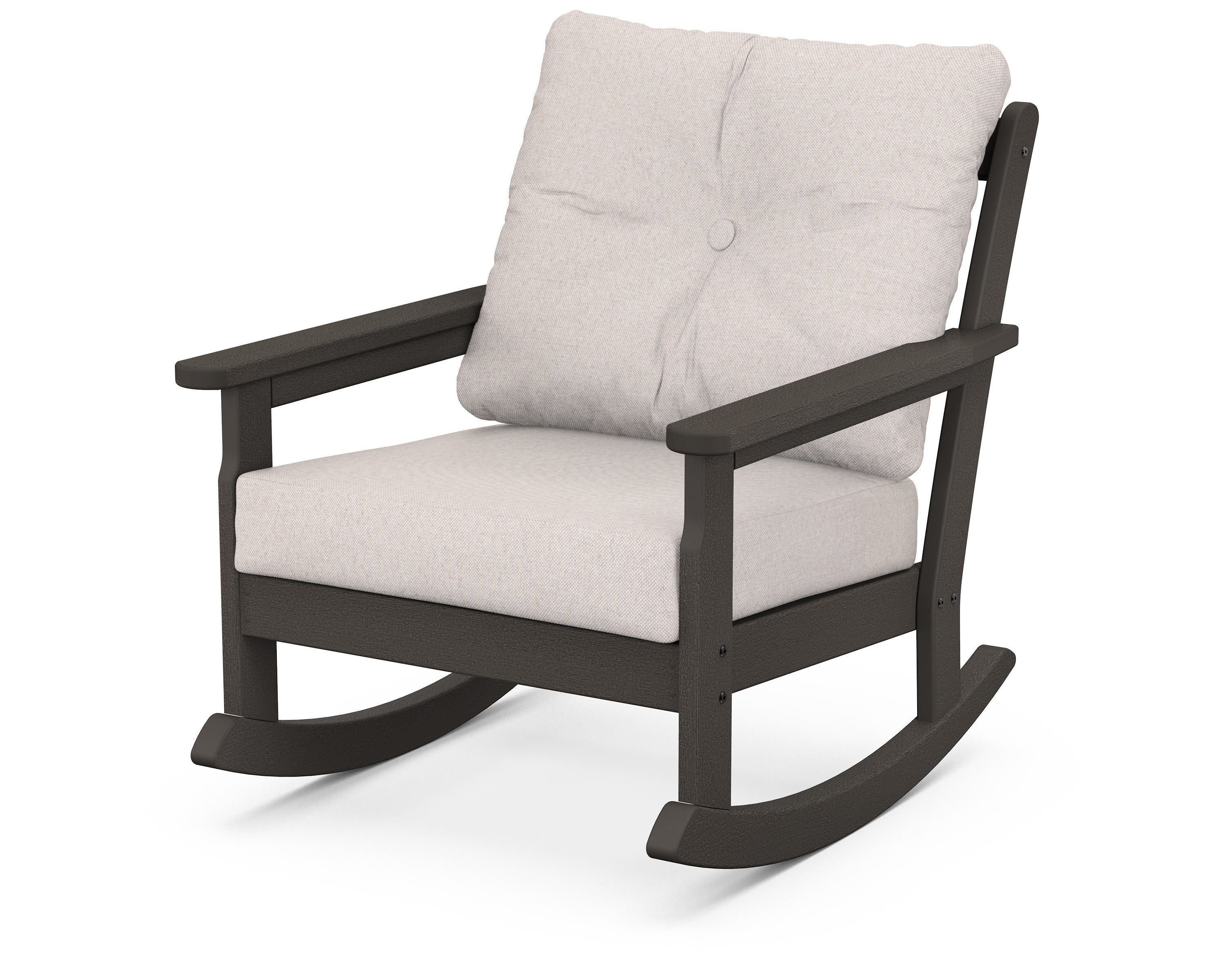 POLYWOOD® Vineyard Deep Seating Rocking Chair in Vintage Coffee / Dune Burlap