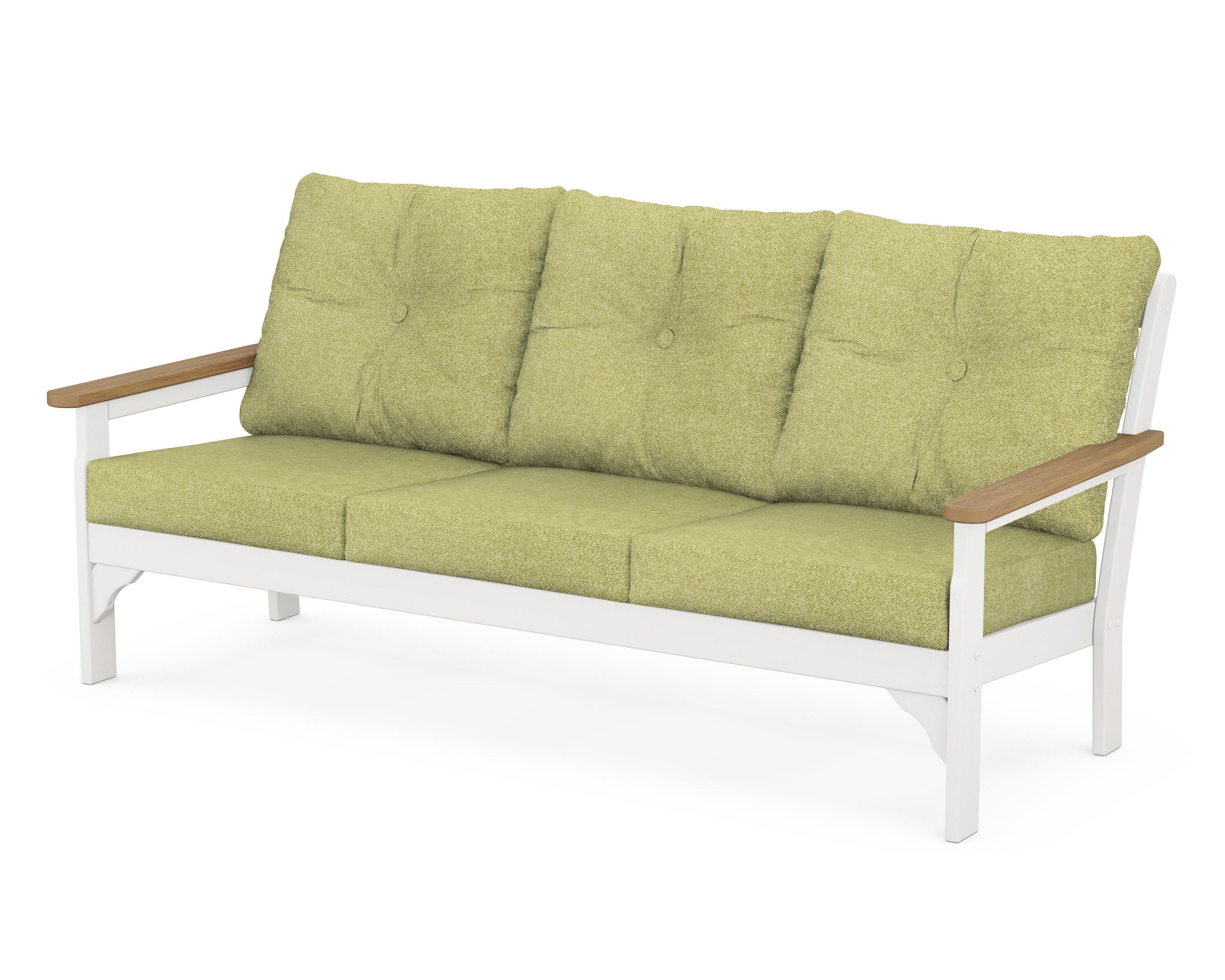 POLYWOOD® Vineyard Deep Seating Sofa in White / Natural / Chartreuse Boucle