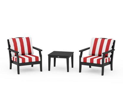Draper James™ by  POLYWOOD® Savannah 3-Piece Deep Seating Set in Black / Cabana Stripe Crimson