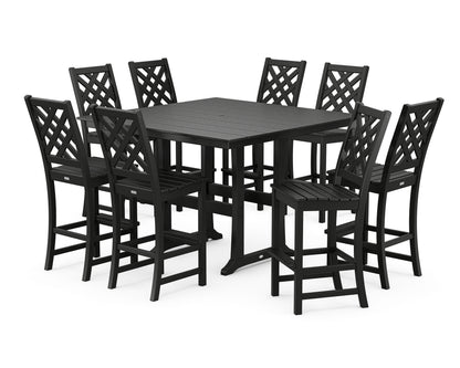 Country Living Wovendale Side Chair 9-Piece Square Farmhouse Bar Set with Trestle Legs in Black