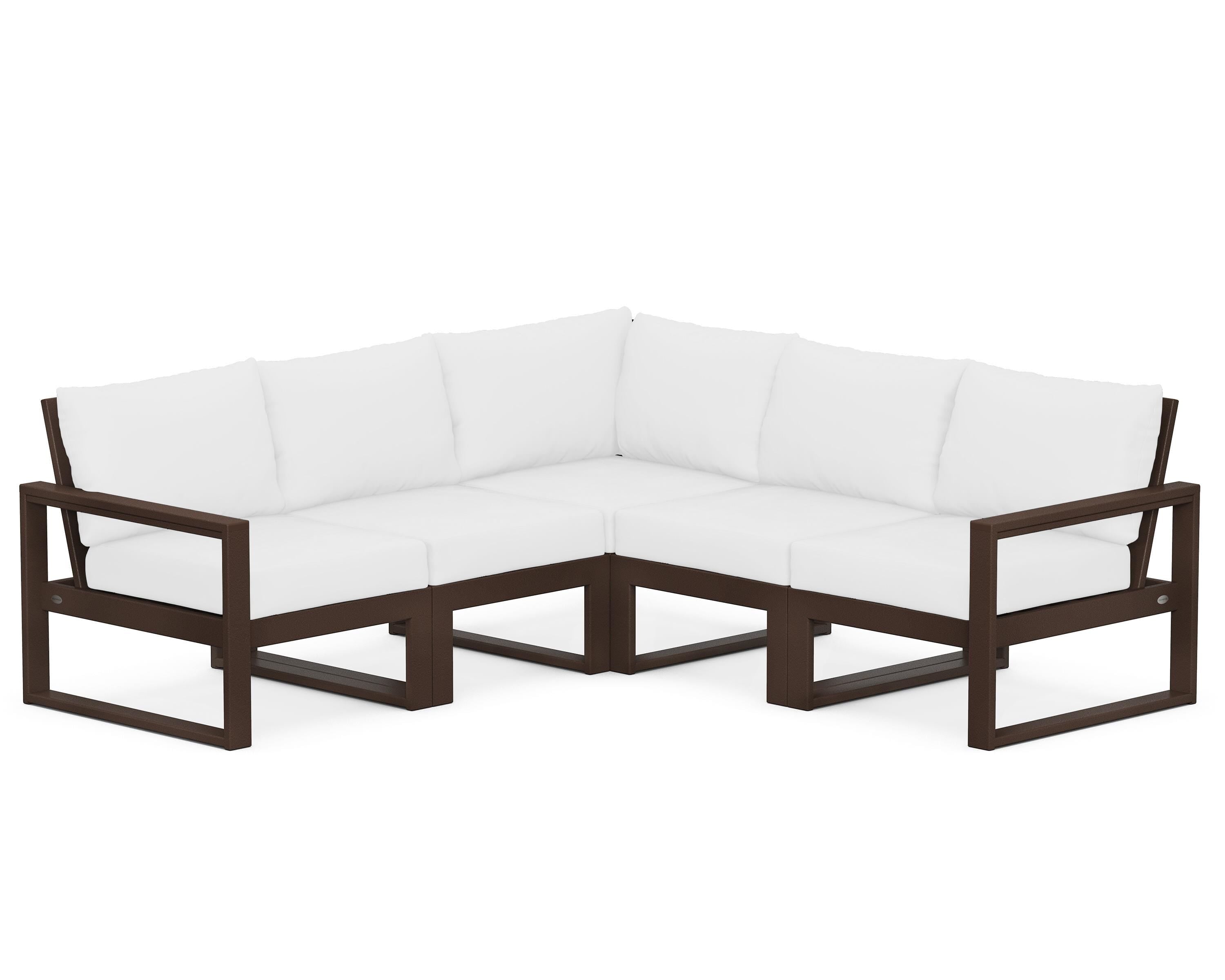 POLYWOOD® EDGE 5-Piece Modular Deep Seating Set in Mahogany / Natural
