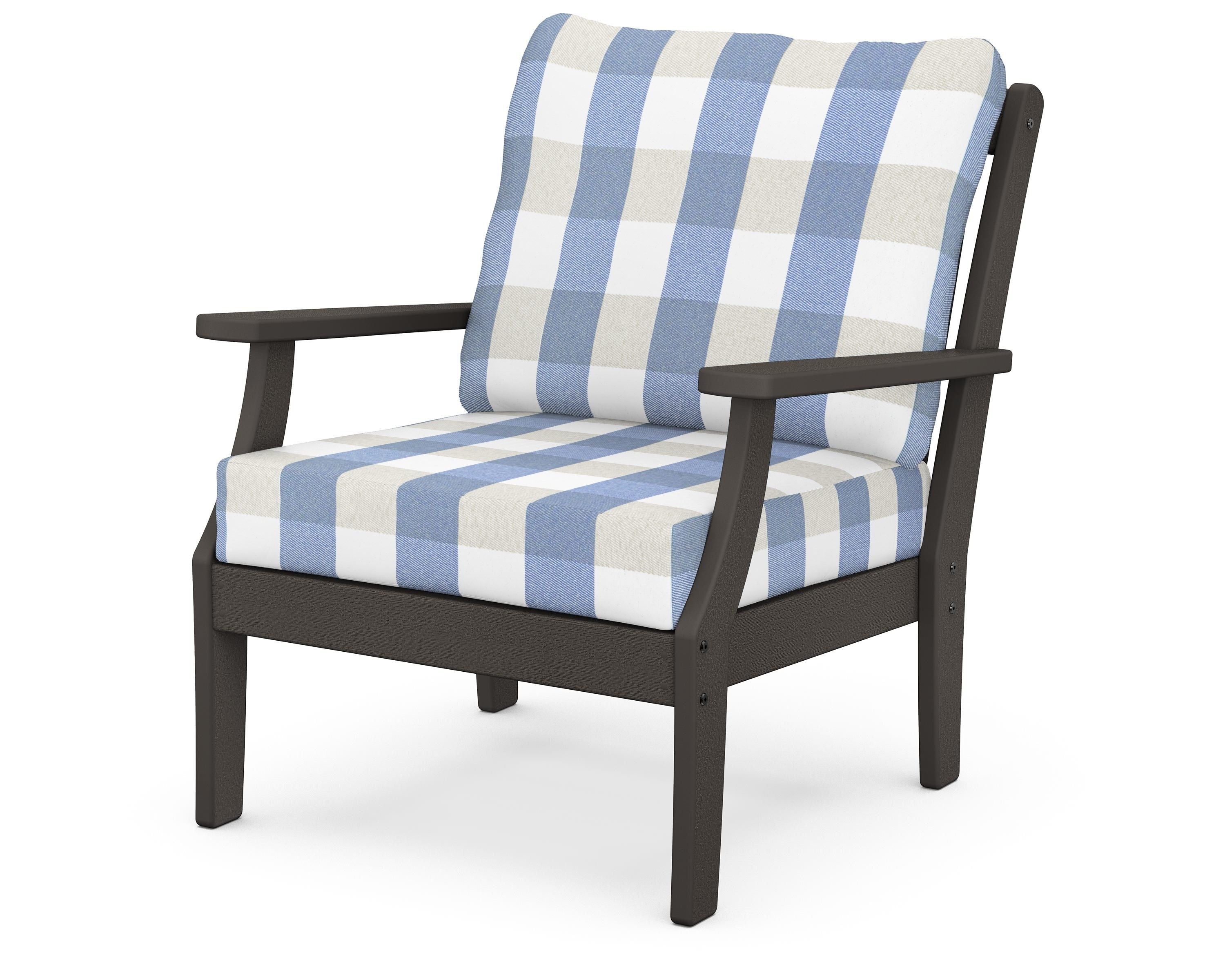 POLYWOOD® Braxton Deep Seating Chair in Vintage Coffee / Buffalo Plaid Sky Blue