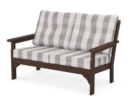POLYWOOD® Vineyard Deep Seating Loveseat in Mahogany / Buffalo Plaid Grey Mist