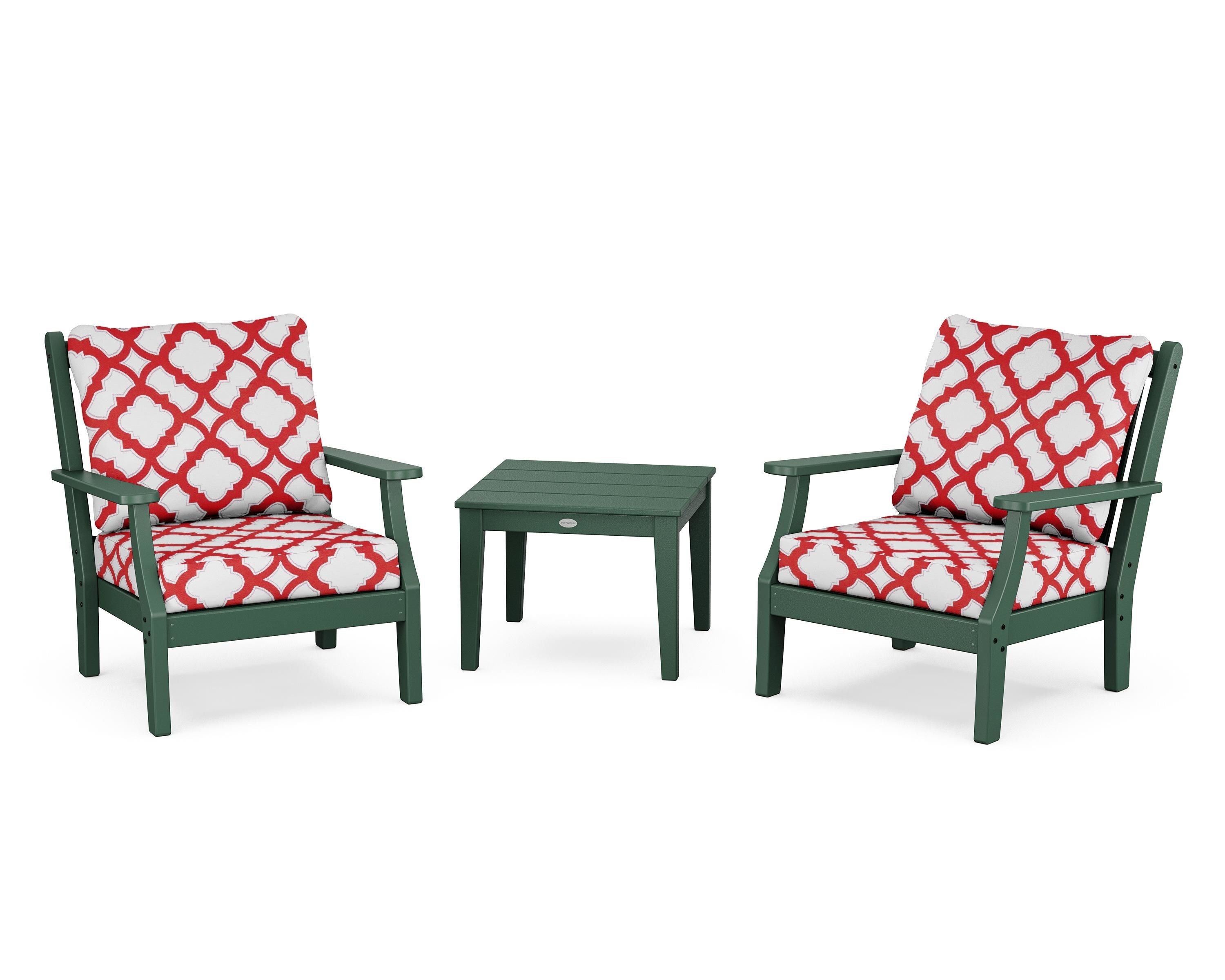 Country Living Wovendale 3-Piece Deep Seating Set in Green / Trellis Crimson