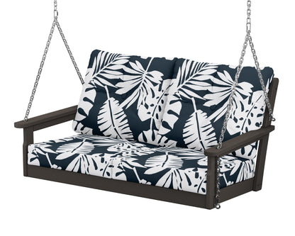 POLYWOOD® Vineyard Deep Seating Swing in Vintage Coffee / Leaf Marine Indigo